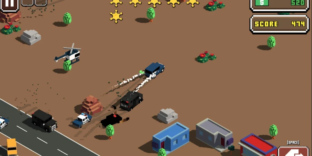 Escape Road City 2 police chase scene with SWAT trucks and helicopters