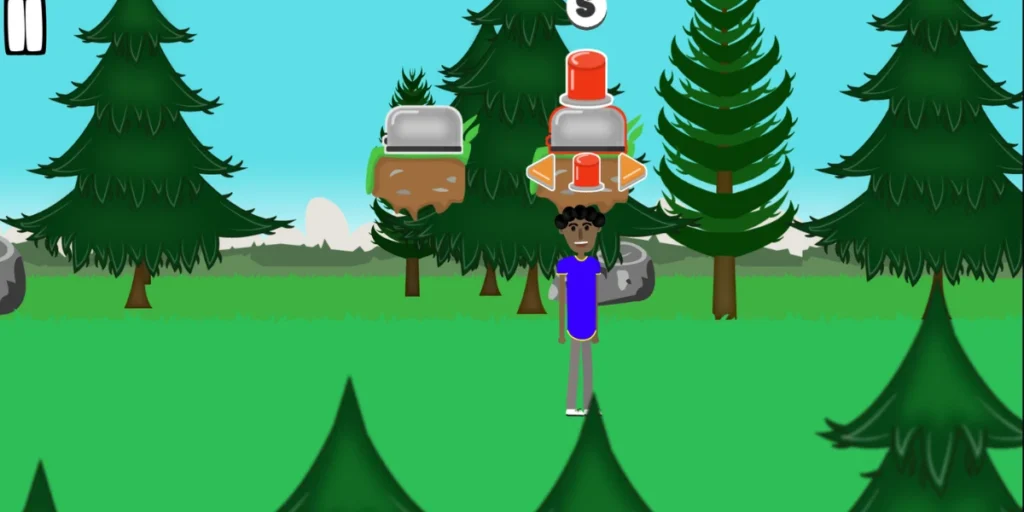House of Hazards character standing outdoors with hazards in background