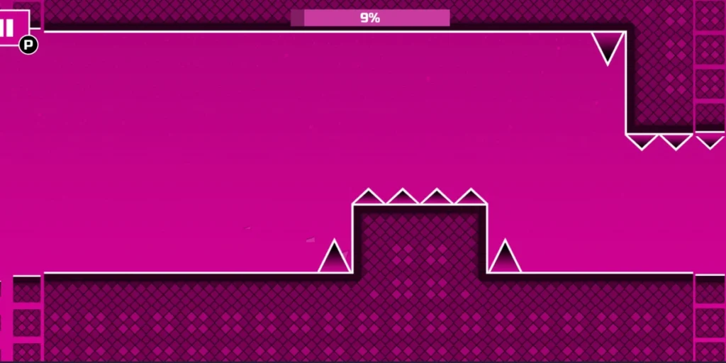 Space Waves gameplay level with neon purple spikes and obstacles