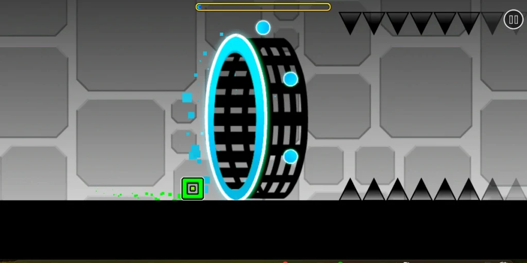 Geometry Dash gameplay portal with spikes