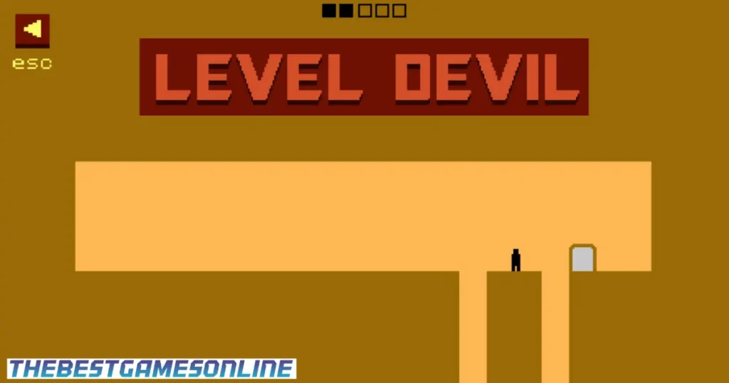 Level Devil 2 game screenshot with character on platform near exit door.