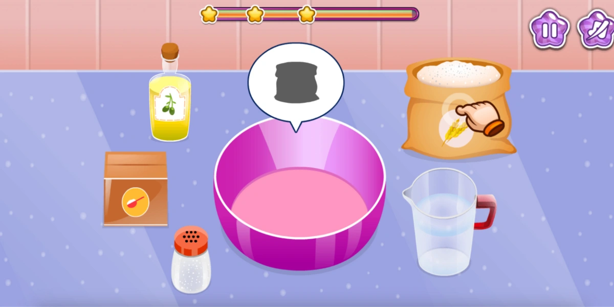 Yummy Taco cooking screen with flour, oil, salt, and water